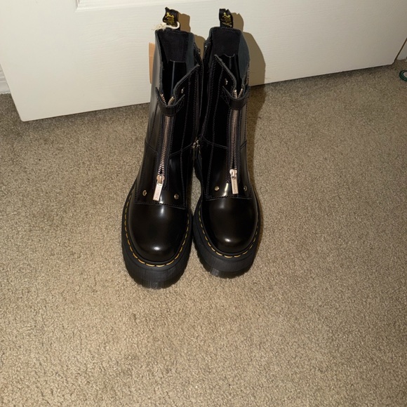 Dr. Martens Shoes - Dr. Martens Black Front-Zip Platform Ankle Boots